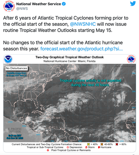 Tropical Weather Outlooks starting May 15