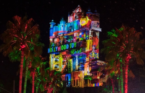 Hollywood Tower Hotel Is Lit Up With Projection Effects