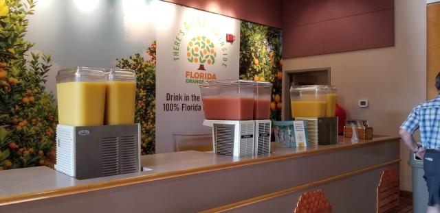 free oj and grapefruit juice station at FL welcome center