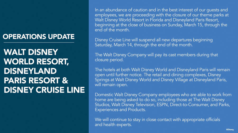 BREAKING NEWS  Walt Disney World Parks Closed Through End of March