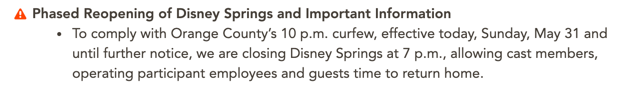 Disney Springs Closing Early For Curfew