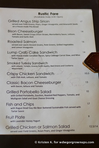 Geyser Point Rustic Fare Menu