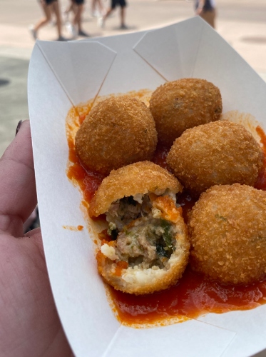 Arancini: Sweet Sausage Fried Risotto Balls with Pomodoro Sauce